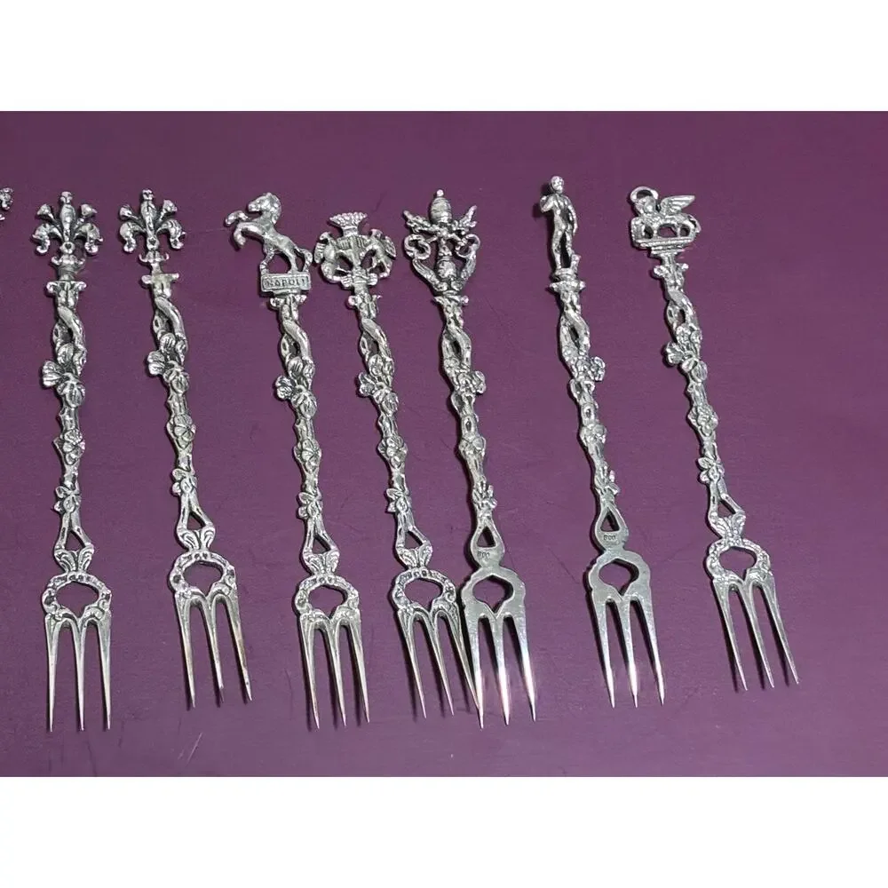 Lot Set of 18 800 Silver 3 Tined Serving Fork with Winged Cherub Figures